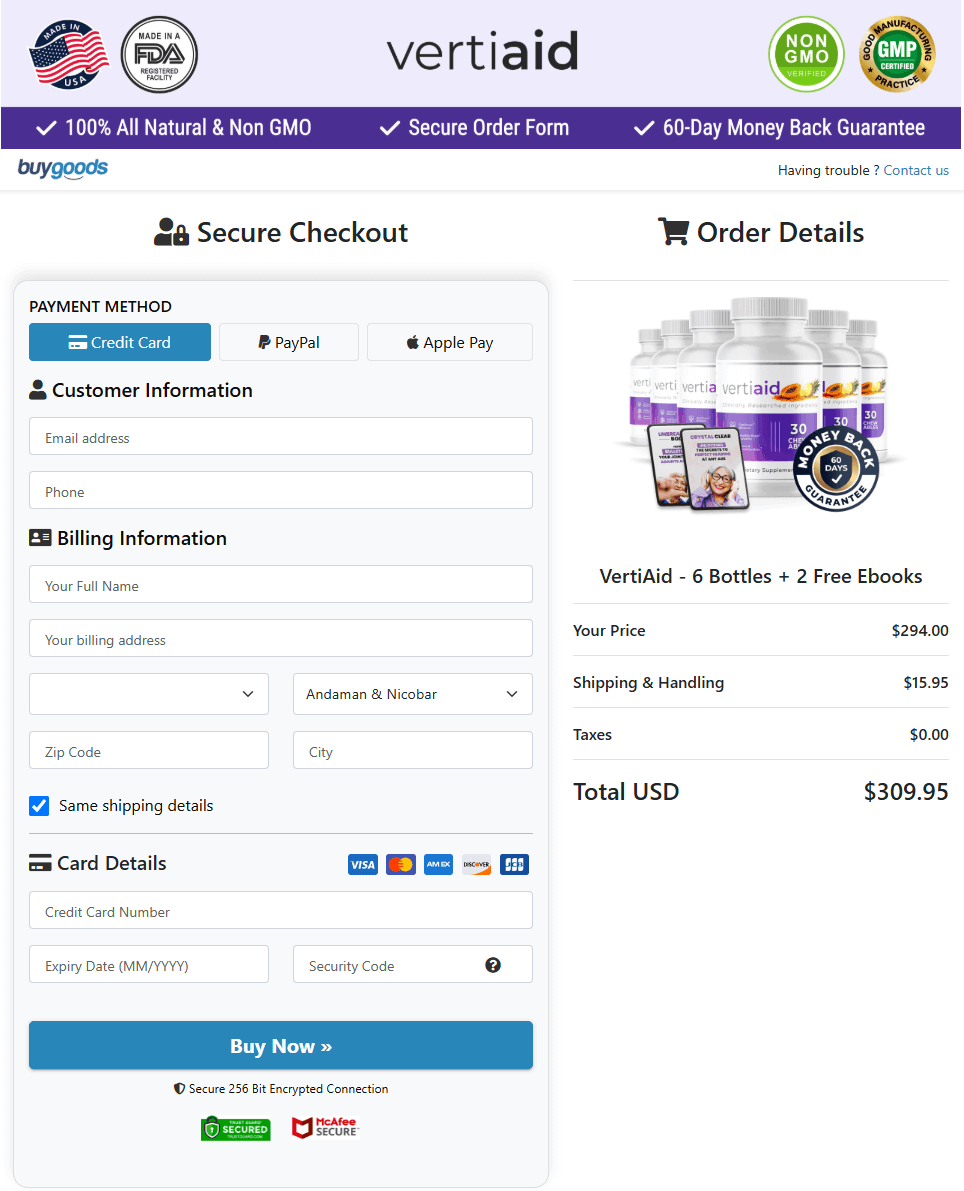 Vertiaid Order Page