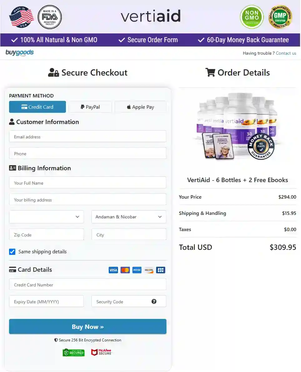 Vertiaid Order Page